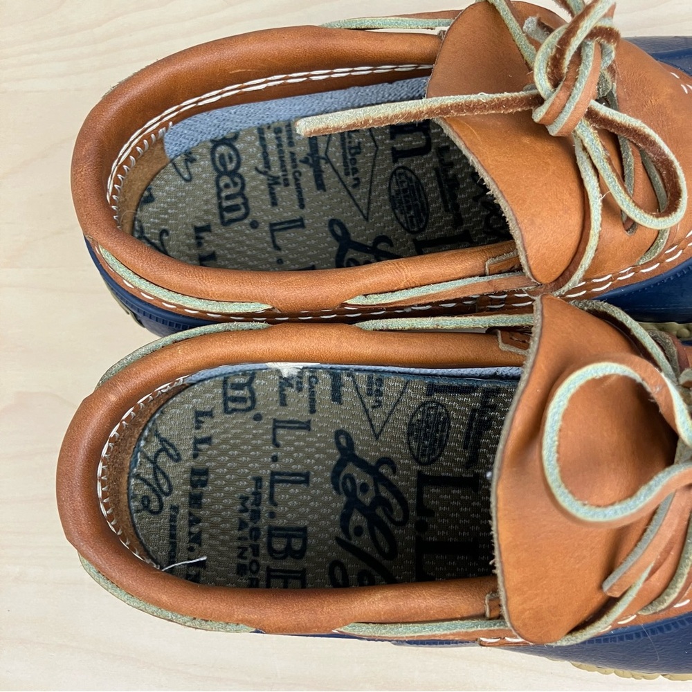 L.L. Bean Women’s Size 6.5 W+ Duck Boot Rubber Moc Brown & Navy Slip On Shoes - Picture 10 of 11